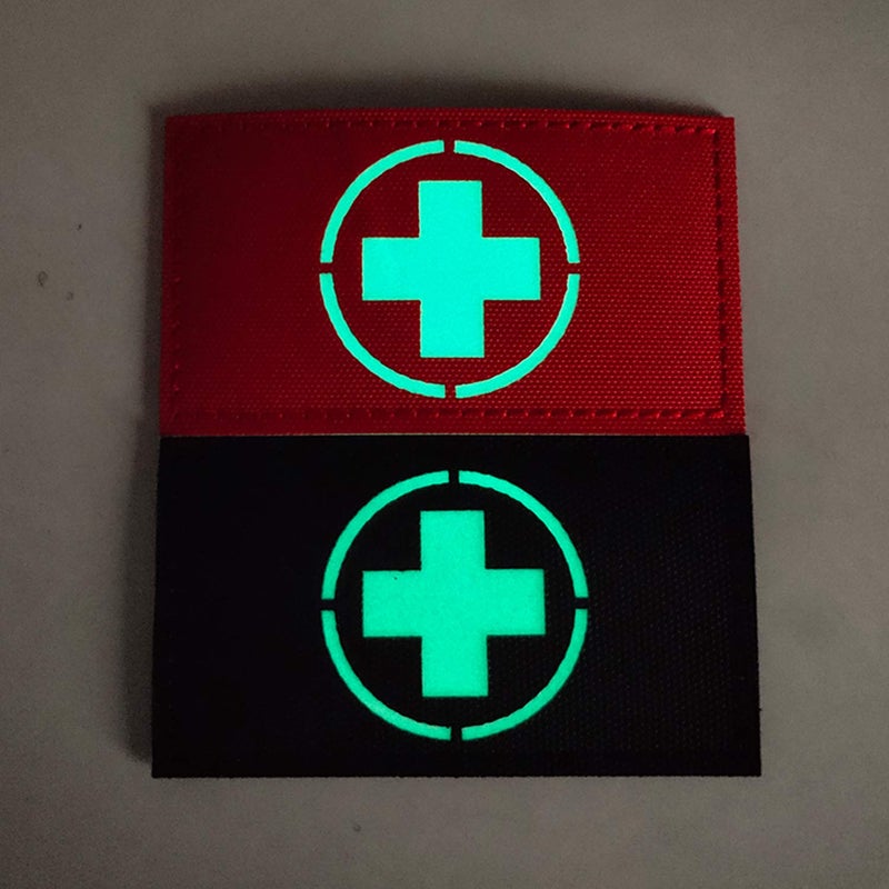 ODSP Glow in Dark Medic Cross First Aid Patches, Tactica Military Combat Armband Badges with Hook and Loop Fastener Backing, 3.54 x 1.97 Inch, 2 Pieces - Image 3